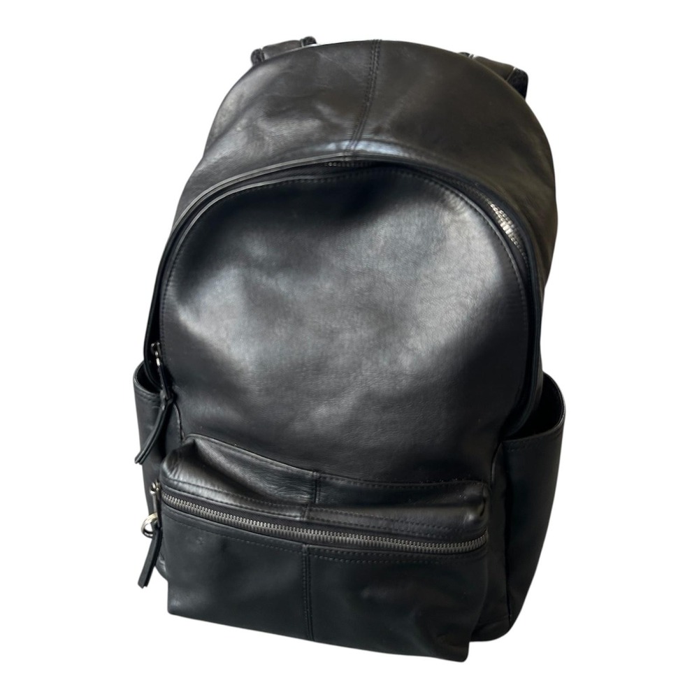 Massimo Dutti Backpack Mens Medium Black Leather Laptop Zip Pocket‎ Bag